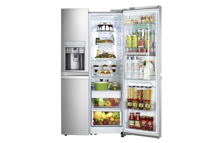 یخچال ساید بای ساید سامسونگ مدل جی آر جی 257 طراحی: یکی از طراحی های زیبا که در محصولات شرکت ال جی به چشم میخورد طراحی درب روی درب است.با این ویژگی شما میتوانید مواد غذایی پر مصرف خود را در این درب قرار داده و بنابر این از باز شدن مکرر درب جلوگیری شده و از نفوذ هوای گرم به داخل یخچال جلوگیری میشود که نتیجه ی این اقدام صرفه جویی در مصرف انرژی است. ظرفیت زیاد این یخچال فضای ذخیره سازی بالایی را برای شما مهیا میکند و به راحتی میتوانید مواد غذایی زیادی را در یخچال قرار داده و با کمبود مکان رو به رو نشوید.چراغ های این یخچال برخلاف سایر یخچال ها در سقف تعبیه نشده اند بلکه در طول یخچال کشیده شده اند.